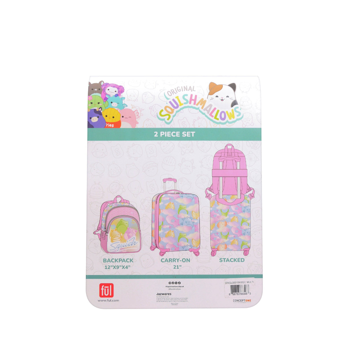 Squishmallows Clouds 2-Piece Pink Luggage Set by FUL